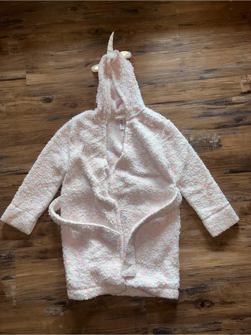 Justice Girls Unicorn Hooded Plush Robe - Light Pink with Gold Horn